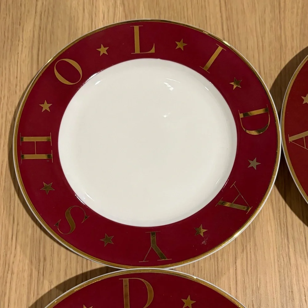 Pottery Barn Holidays Burgundy Gold Rim 7 1/2